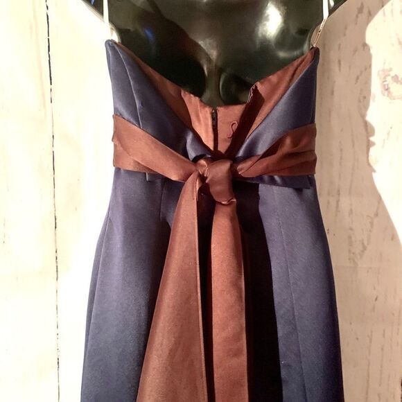 Navy Blue Satin Strapless Dress by SB Boutique S-10 - Picture 3 of 4